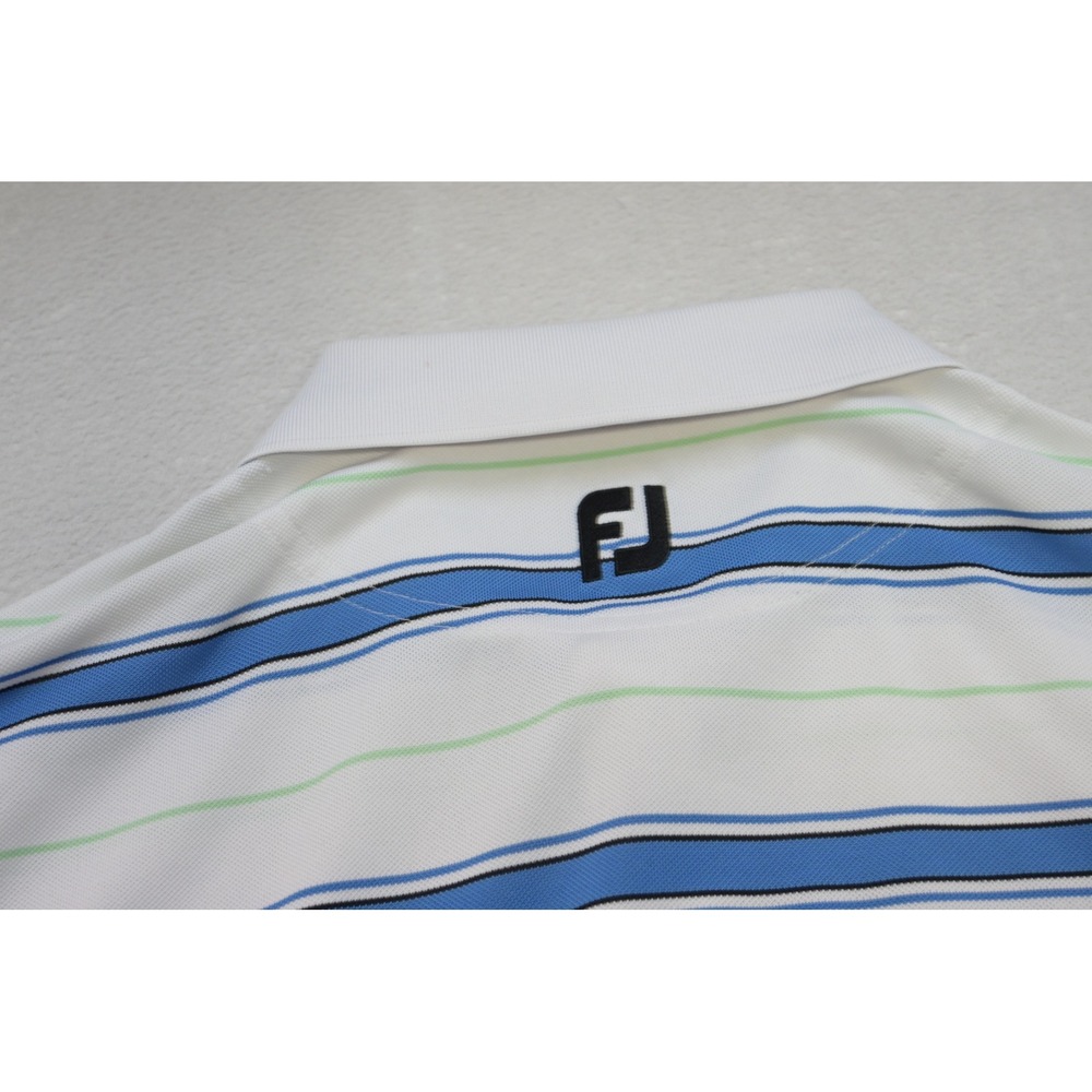 FootJoy Golf Polo Shirt Mens XL White Blue Striped Short Sleeve Golf Top EUC
